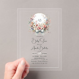 Elegant Bow Floral Monogram Baby Shower Acryleinladungen