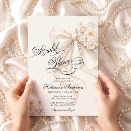 Elegant Bow Floral Neutral Bridal Shower  Einladung