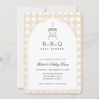 Elegant Bow Gingham Baby Q Baby Shower Einladung