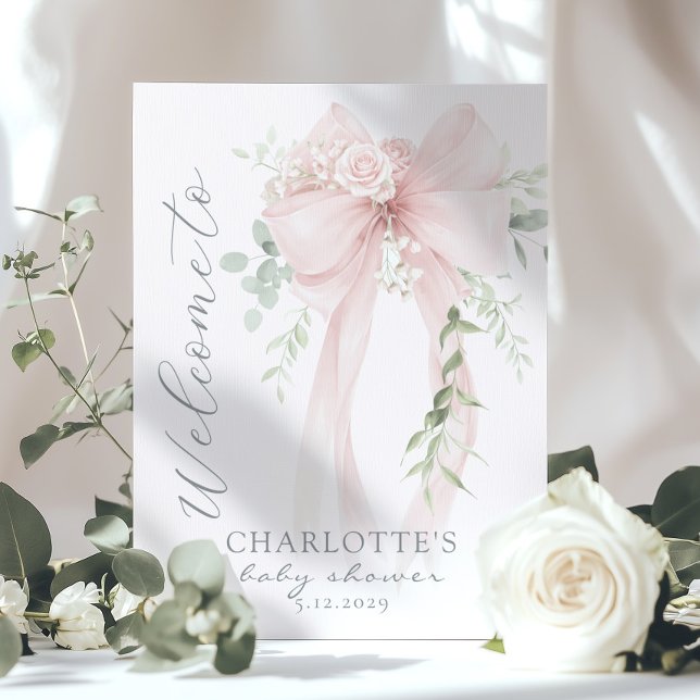Elegant Bow Neutral Baby Shower Welcome Poster (Von Creator hochgeladen)