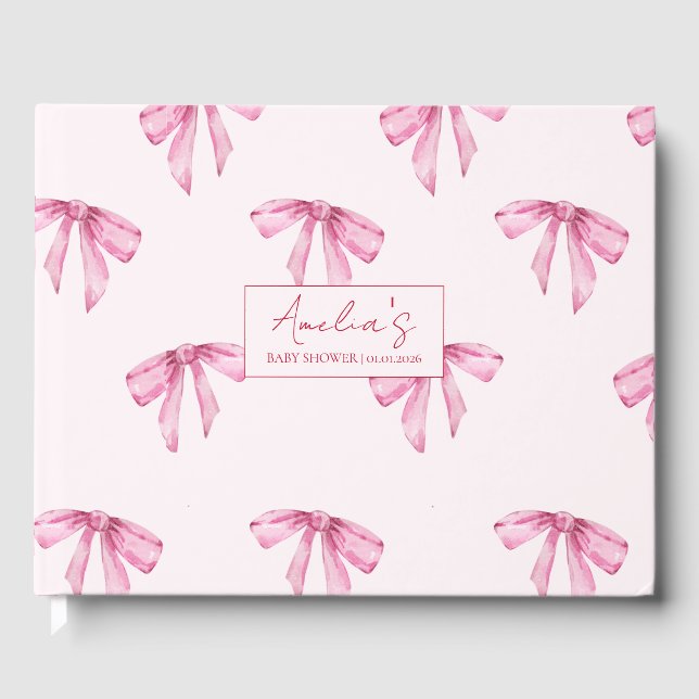 Elegant Bow Pink Girl Baby Shower Gästebuch (Vorderseite)