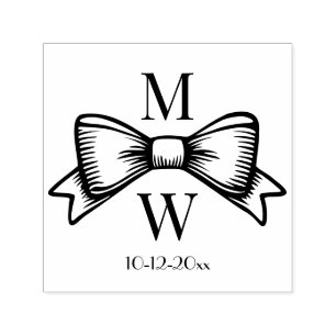 Elegant Bow Ribbon #6V Wedding Couple Initials Dt Permastempel