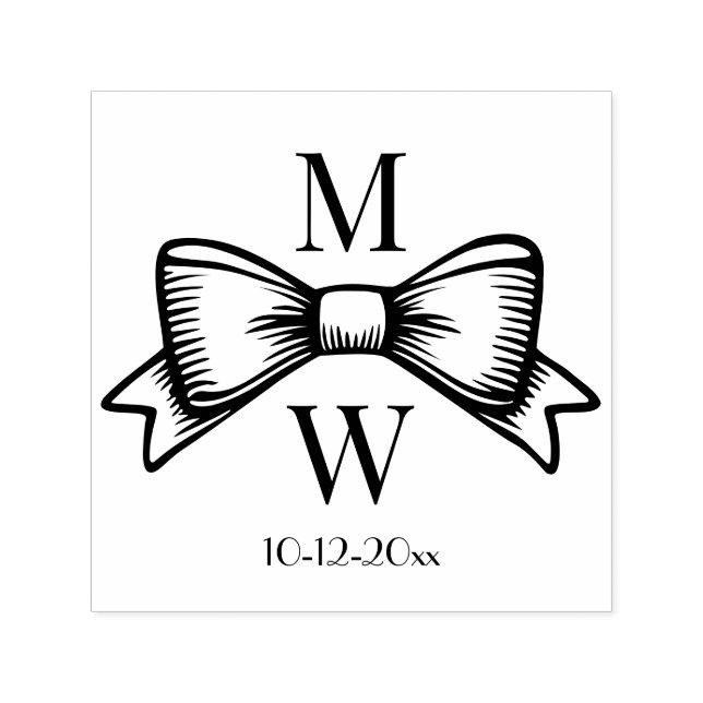 Elegant Bow Ribbon #6V Wedding Couple Initials Dt Permastempel (Design)
