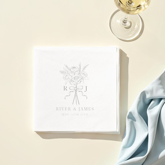 Elegant Bow Ribbon Floral Bouquet Wedding Monogram Servietten Mit Folie (Elegant Bow Ribbon Floral Bouquet Wedding Monogram Foil Napkins)