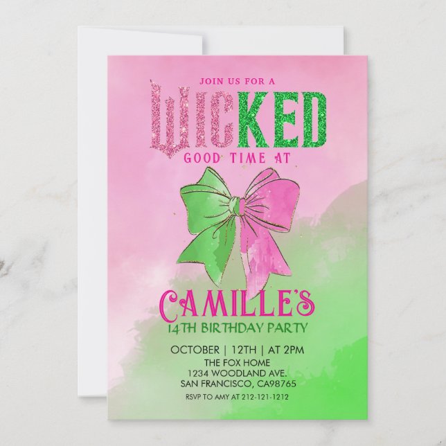 Elegant Bow Wicked Girl Birthday Party  Invitation Einladung (Vorderseite)