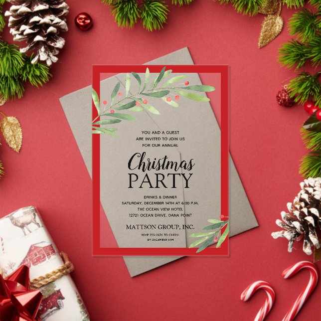 Elegant Branch and Berries Christmas Party Acryleinladungen (Insitu (Feiertag))