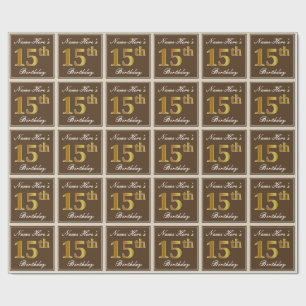 Elegant, Braun, Falsches Gold 15. Geburtstag + Nam Geschenkpapier