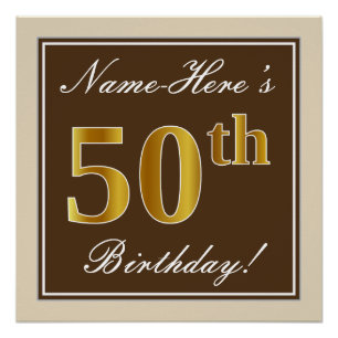 Elegant, Braun, Falsches Gold 50. Geburtstag + Nam Poster