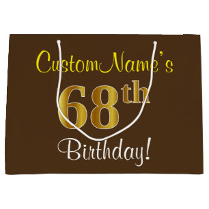 Elegant, Braun, Falsches Gold 68. Geburtstag + Nam Große Geschenktüte