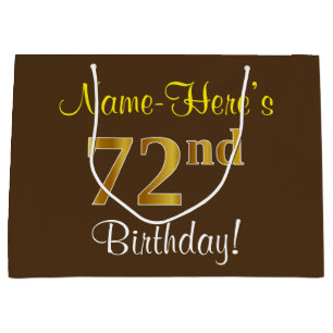 Elegant, Braun, Falsches Gold 72. Geburtstag + Nam Große Geschenktüte