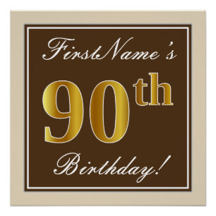 Elegant, Braun, Falsches Gold 90. Geburtstag + Nam Poster
