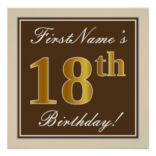 Elegant, braun, Imitate Gold 18. Geburtstag + Name Poster