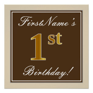 Elegant, braun, Imitate Gold 1. Geburtstag + Name Poster