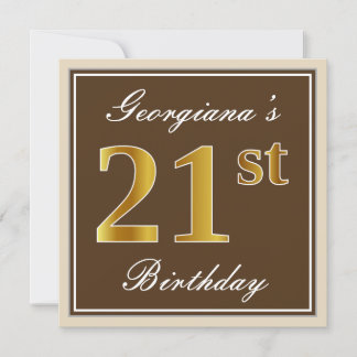 Elegant, braun, Imitate Gold 21. Geburtstag + Name Einladung