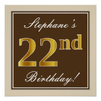 Elegant, braun, Imitate Gold 22. Geburtstag + Name