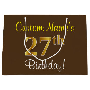 Elegant, braun, Imitate Gold 27. Geburtstag + Name Große Geschenktüte
