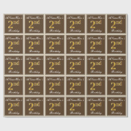 Elegant, braun, Imitate Gold 2. Geburtstag + Name Geschenkpapier