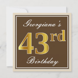 Elegant, braun, Imitate Gold 43. Geburtstag + Name Einladung