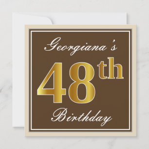 Elegant, braun, Imitate Gold 48. Geburtstag + Name Einladung