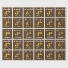 Elegant, braun, Imitate Gold 4. Geburtstag + Name Geschenkpapier
