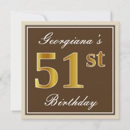 Elegant, braun, Imitate Gold 51. Geburtstag + Name Einladung