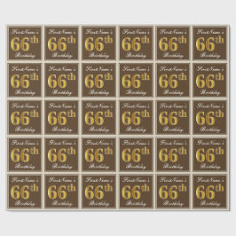 Elegant, braun, Imitate Gold 66. Geburtstag + Name Geschenkpapier