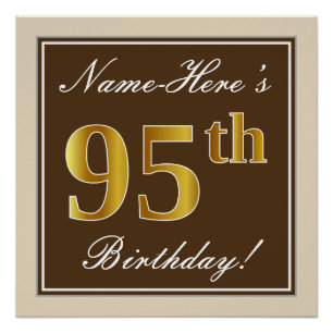 Elegant, braun, Imitate Gold 95. Geburtstag + Name Poster