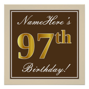 Elegant, braun, Imitate Gold 97. Geburtstag + Name Poster