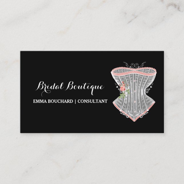 Elegant Bridal Boutique Vintag Corset Lingerie Visitenkarte (Vorderseite)