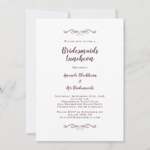 Elegant Bridal Luncheon Bridesmaids Burgundy White Einladung