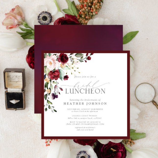 Elegant Bridal Luncheon Floral Burgundy Einladung (Von Creator hochgeladen)