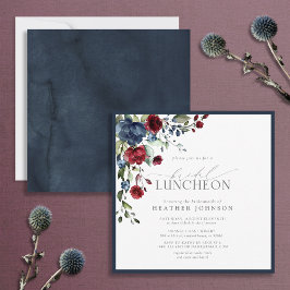 Elegant Bridal Luncheon Floral Navy Blue Burgundy Einladung