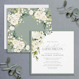 Elegant Bridal Luncheon Floral White Gray Green Einladung