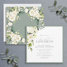 Elegant Bridal Luncheon Floral White Gray Green Einladung