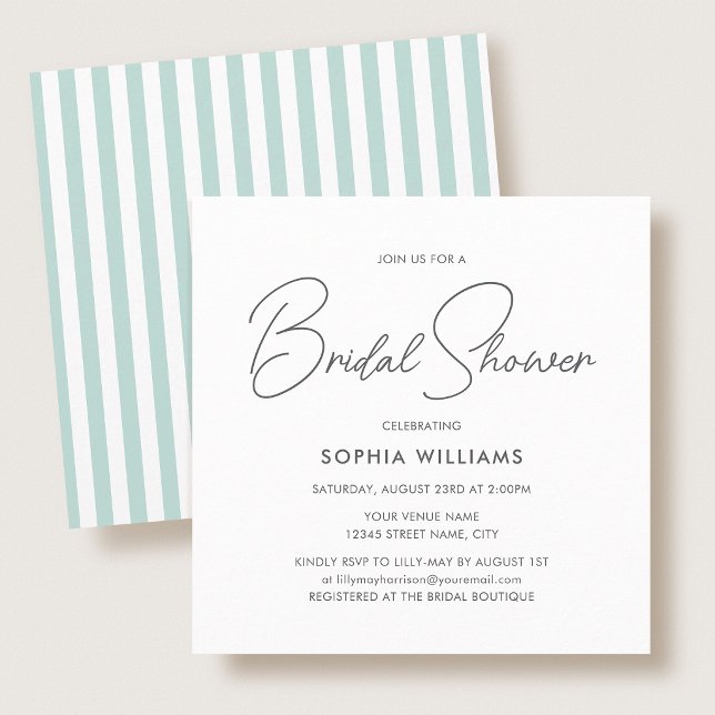 Elegant Bridal Shower Modern Script Teal Stripes Einladung (Von Creator hochgeladen)