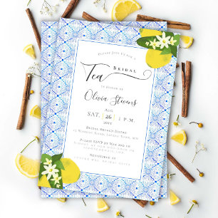 Elegant Bridal Tea Lemons Portugiesische Fliesendu Einladung