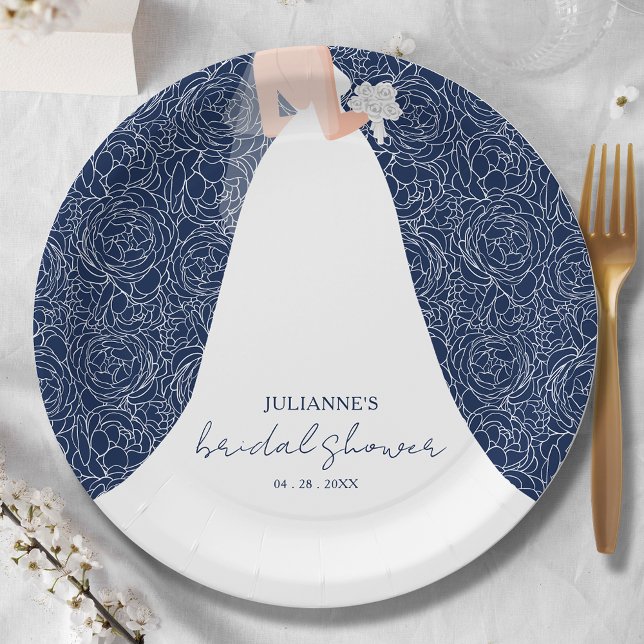 Elegant Bride Brautparty Navy Blue Pappteller (Von Creator hochgeladen)