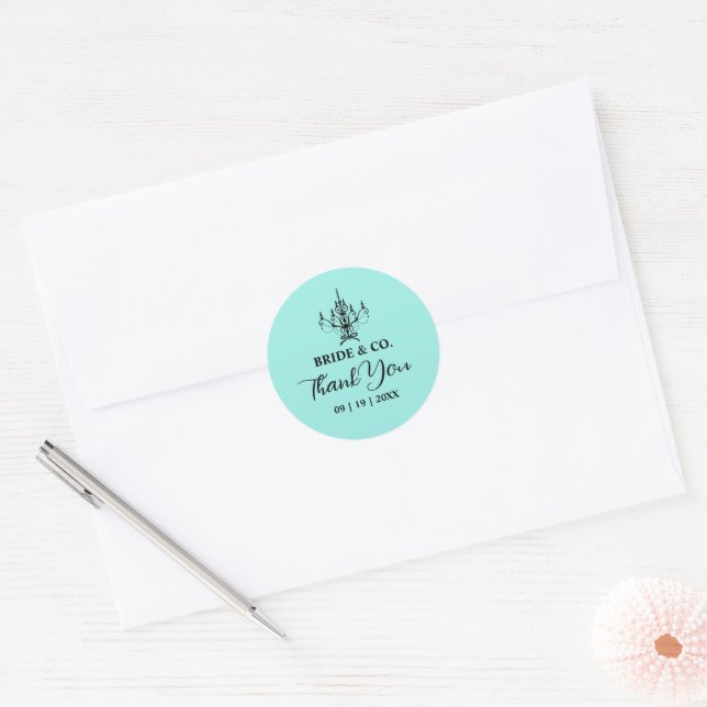 Elegant Bride & Co. Bridal Shower Teal Runder Aufkleber (Umschlag)