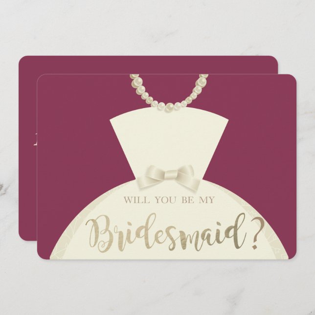 Elegant, Bride Dress Bridesmaid Card Einladung (Vorne/Hinten)