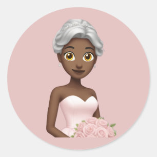 Elegant Bride Emoji mit rosa Gown Runder Aufkleber