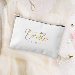 Elegant Bride Gold Script Name Cosmetic Geschenk Zubehörtasche
