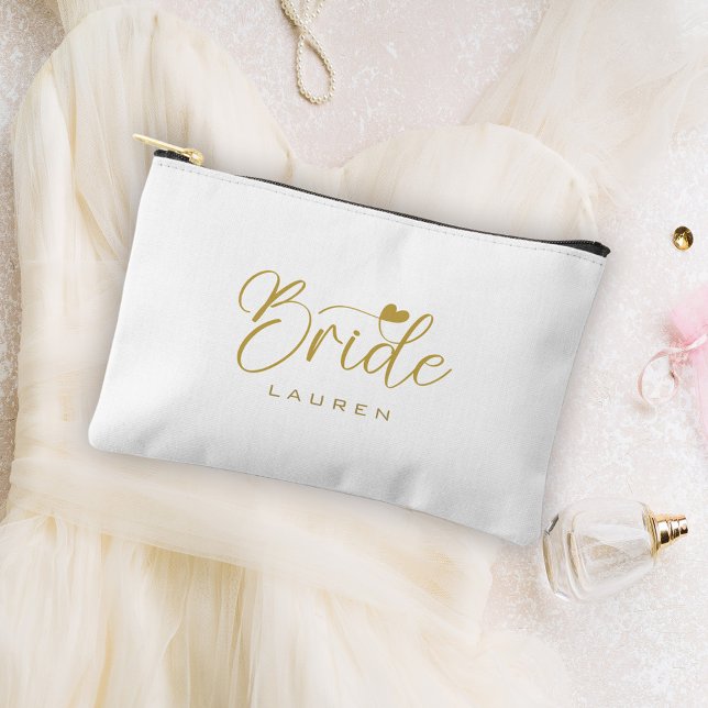 Elegant Bride Gold Script Name Cosmetic Geschenk Zubehörtasche (Von Creator hochgeladen)