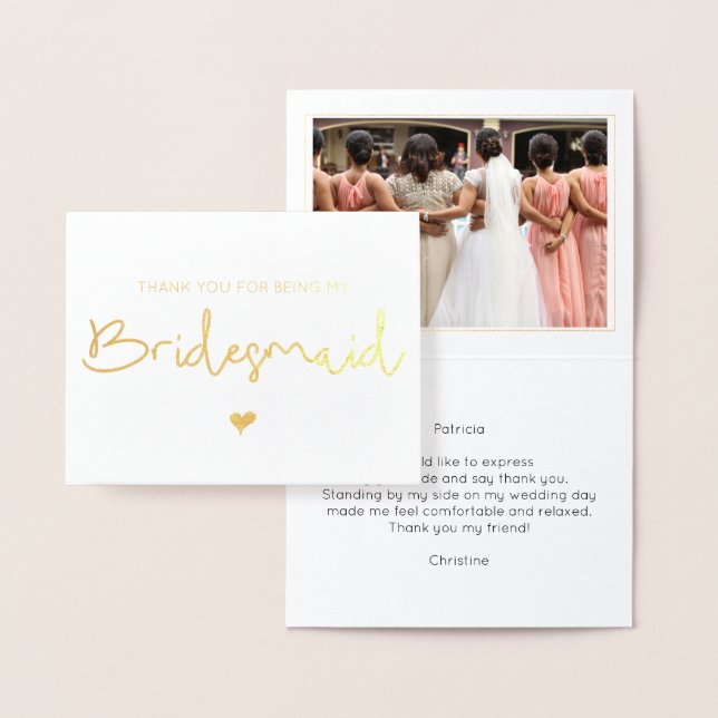 Elegant Bridesmaid Vielen Dank Foto Gold Folienkarte (Anzeige)