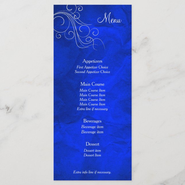 Elegant Bright Blue Silver Wedding Menu Card Menükarte (Vorderseite)