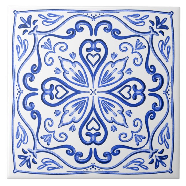 Elegant Bright Blue und White Fliese (Vorderseite)