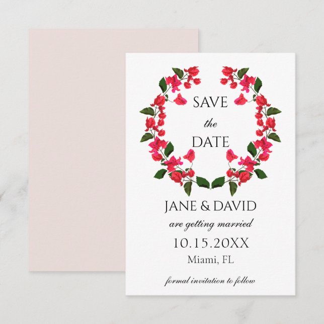 Elegant Bright Bougainvillea Save the Date Card (Vorne/Hinten)