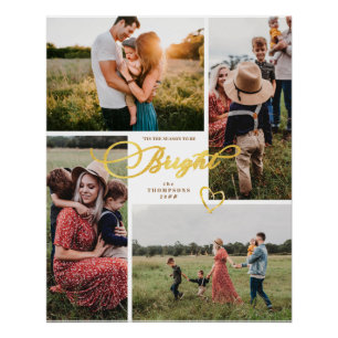 Elegant Bright Gold Weihnachten Vier FotoCollage Poster