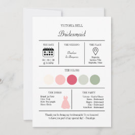 Elegant Bright Pink Bridesmaid Information Card Einladung