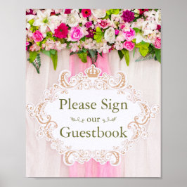 Elegant Bright Pink Floral Wedding Gästebuchzeiche Poster