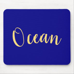 Elegant Bright Royal Blue Nautical "Ocean" Script Mousepad